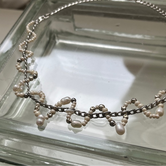 d’oinky WIGGLY CURB CHAIN BEADED NECKLACE HANDMADE FRESH WATER PEARLS - Picture 4 of 7